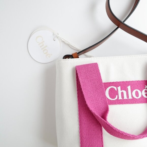 Authentic Preowned Chloe White/Pink Canvas Two Way Bag - Picture 6 of 16